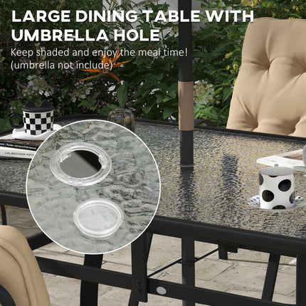 7 Piece Garden Dining Set with Cushioned Armchairs and Tempered Glass Table - Beige
