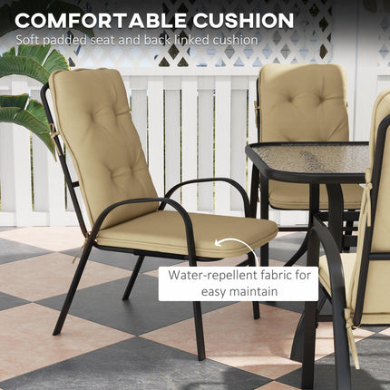 7 Piece Garden Dining Set with Cushioned Armchairs and Tempered Glass Table - Beige