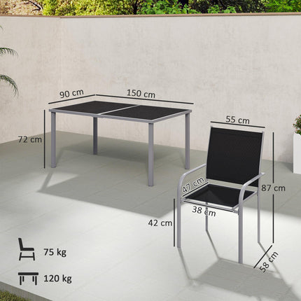 7 Piece Outdoor Garden Dining Set with Tempered Glass Table - Black
