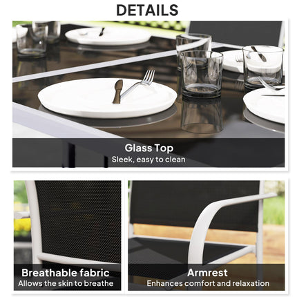 7 Piece Outdoor Garden Dining Set with Tempered Glass Table - Black