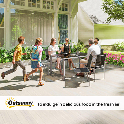 7 Piece Outdoor Garden Dining Set with Tempered Glass Table - Black
