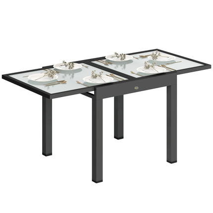 Extending Outdoor Garden Dining Table with Aluminium Frame & Tempered Glass 80-160x80x75 cm - Black Clear
