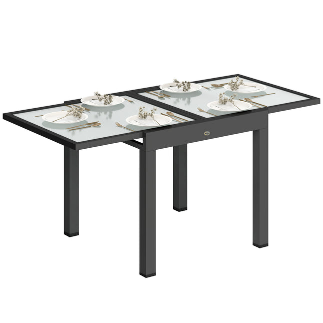 Extending Outdoor Garden Dining Table with Aluminium Frame & Tempered Glass 80-160x80x75 cm - Black Clear