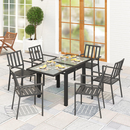 Extending Outdoor Garden Dining Table with Aluminium Frame & Tempered Glass 80-160x80x75 cm - Black Clear