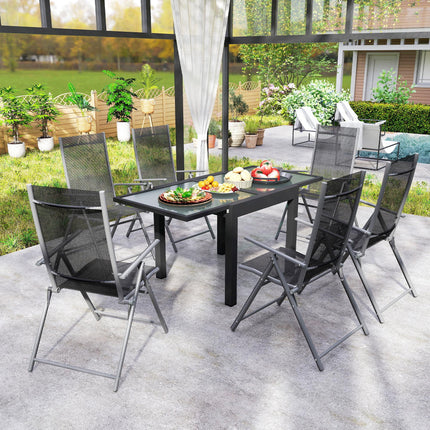Extending Outdoor Garden Dining Table with Aluminium Frame & Tempered Glass 80-160x80x75 cm - Black Clear