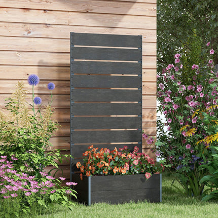 Garden Planter Box 34 x 69.5cm with Back Trellis - Black