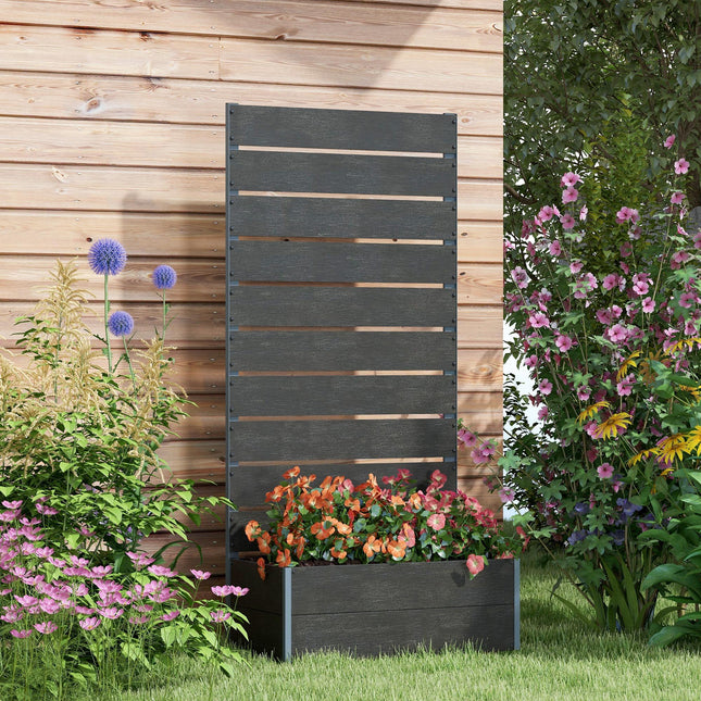 Garden Planter Box 34 x 69.5cm with Back Trellis - Black