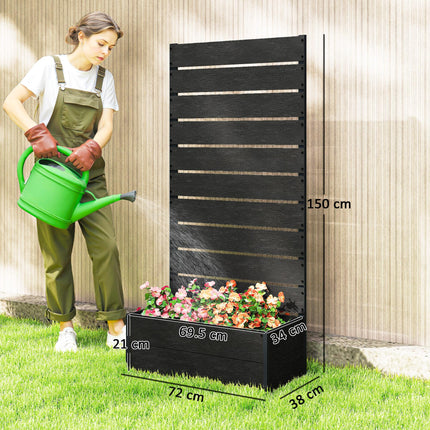 Garden Planter Box 34 x 69.5cm with Back Trellis - Black