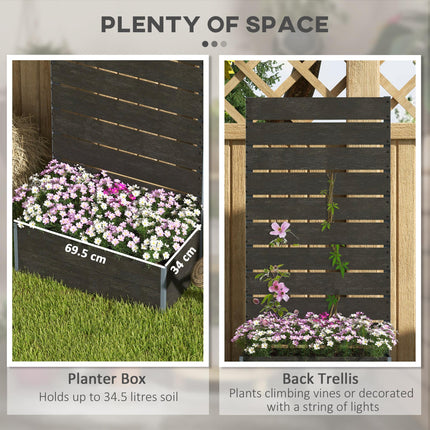 Garden Planter Box 34 x 69.5cm with Back Trellis - Black