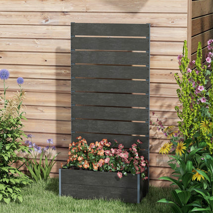 Garden Planter Box 34 x 69.5cm with Back Trellis - Black