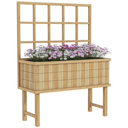 Wooden Raised Garden Planter with Trellis and Drainage Holes - Natural Wood Finish