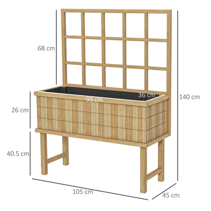 Wooden Raised Garden Planter with Trellis and Drainage Holes - Natural Wood Finish
