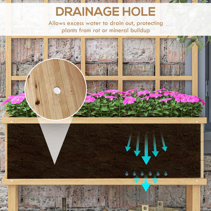 Wooden Raised Garden Planter with Trellis and Drainage Holes - Natural Wood Finish