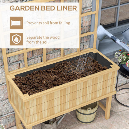 Wooden Raised Garden Planter with Trellis and Drainage Holes - Natural Wood Finish