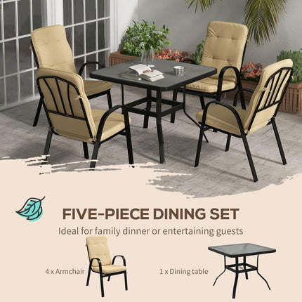 5 Piece Outdoor Garden Dining Set with Cushioned Chairs - Beige