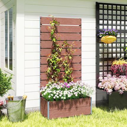 Freestanding Garden Planter with Trellis and Drainage Gap 150cm - Light Brown