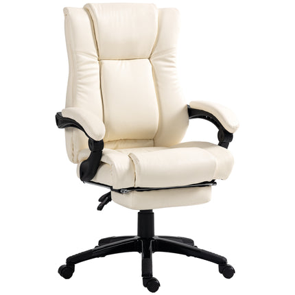 PU Leather Swivel Office Chair with Footrest, Adjustable Height, Wheels - Cream White