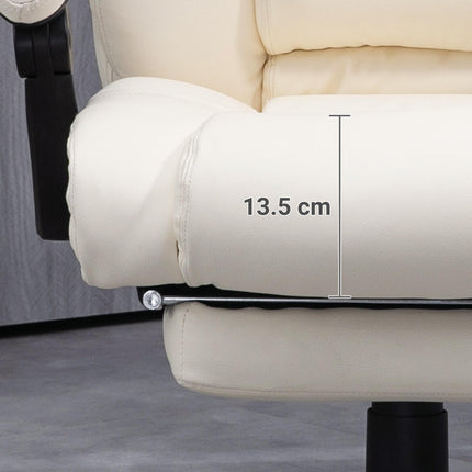 PU Leather Swivel Office Chair with Footrest, Adjustable Height, Wheels - Cream White
