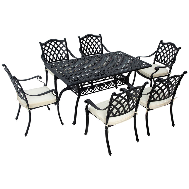 7 Piece Aluminium Patio Dining Set with Umbrella Hole - Black