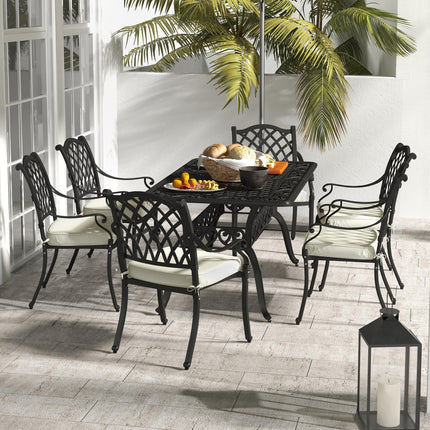 7 Piece Aluminium Patio Dining Set with Umbrella Hole - Black