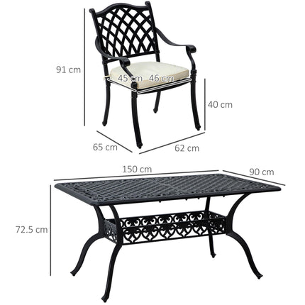 7 Piece Aluminium Patio Dining Set with Umbrella Hole - Black