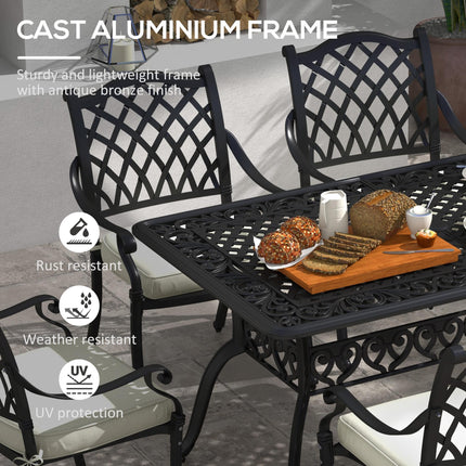 7 Piece Aluminium Patio Dining Set with Umbrella Hole - Black