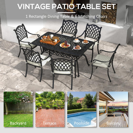 7 Piece Aluminium Patio Dining Set with Umbrella Hole - Black