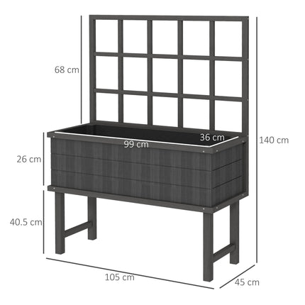 Wooden Raised Planter with Trellis and Drainage Holes, Elevated Garden Bed with Liner - Grey
