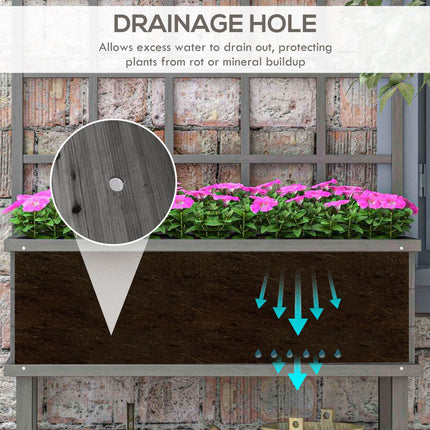 Wooden Raised Planter with Trellis and Drainage Holes, Elevated Garden Bed with Liner - Grey
