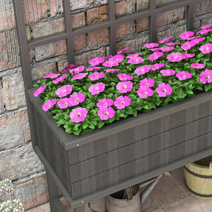 Wooden Raised Planter with Trellis and Drainage Holes, Elevated Garden Bed with Liner - Grey