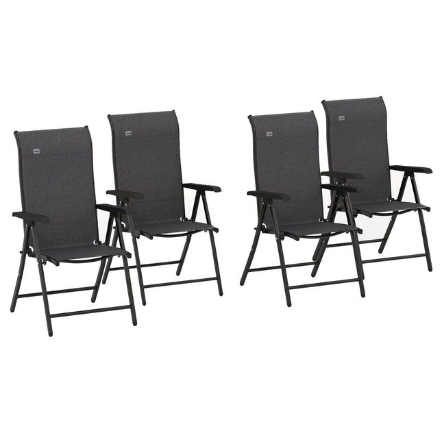 4 Piece Outdoor Folding Rattan Chair Set with Adjustable Backrest - Black