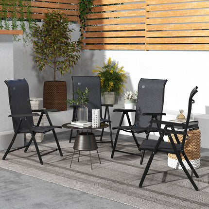 4 Piece Outdoor Folding Rattan Chair Set with Adjustable Backrest - Black