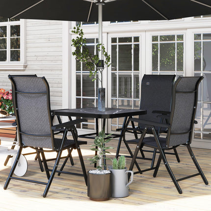 4 Piece Outdoor Folding Rattan Chair Set with Adjustable Backrest - Black