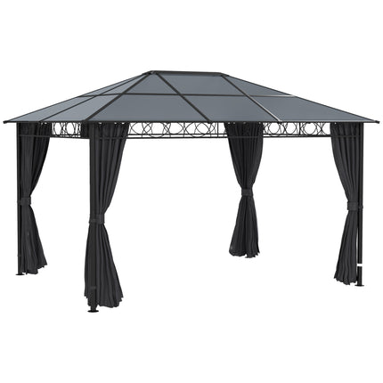 Hardtop Gazebo Garden Pavilion 3x4m with UV Resistant Polycarbonate Roof & Curtains - Grey