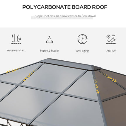 Hardtop Gazebo Garden Pavilion 3x4m with UV Resistant Polycarbonate Roof & Curtains - Grey