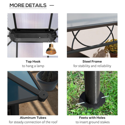 Hardtop Gazebo Garden Pavilion 3x4m with UV Resistant Polycarbonate Roof & Curtains - Grey
