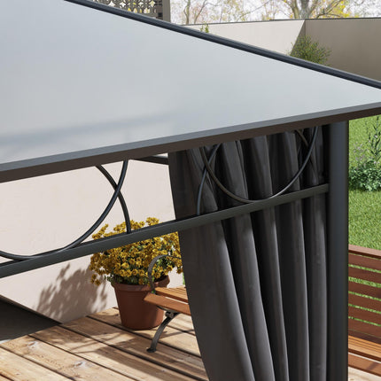 Hardtop Gazebo Garden Pavilion 3x4m with UV Resistant Polycarbonate Roof & Curtains - Grey