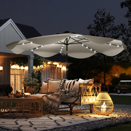 3 Metre Solar Patio Umbrella with LED Lights and Tilt Mechanism - Cream White