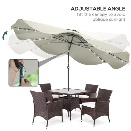 3 Metre Solar Patio Umbrella with LED Lights and Tilt Mechanism - Cream White