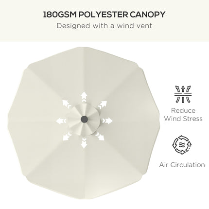 3 Metre Solar Patio Umbrella with LED Lights and Tilt Mechanism - Cream White