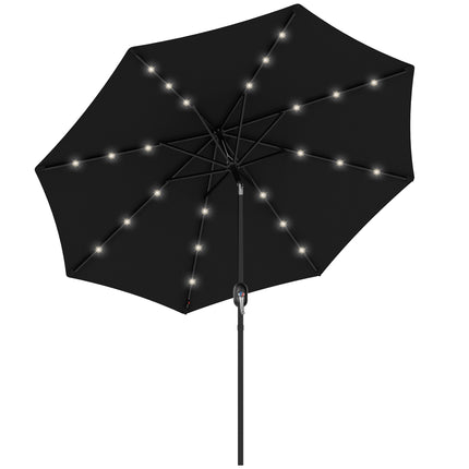 2.7m Outdoor Patio Garden Umbrella with Tilt Crank & 24 Solar LED Lights - Black