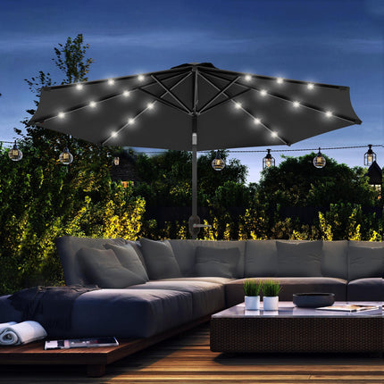 2.7m Outdoor Patio Garden Umbrella with Tilt Crank & 24 Solar LED Lights - Black