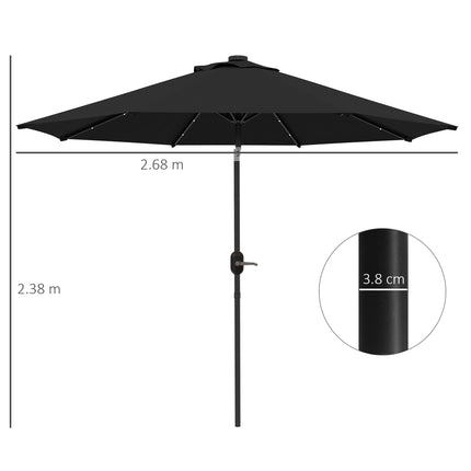 2.7m Outdoor Patio Garden Umbrella with Tilt Crank & 24 Solar LED Lights - Black