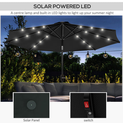 2.7m Outdoor Patio Garden Umbrella with Tilt Crank & 24 Solar LED Lights - Black