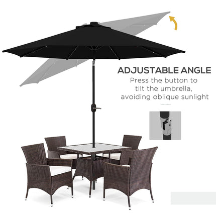 2.7m Outdoor Patio Garden Umbrella with Tilt Crank & 24 Solar LED Lights - Black