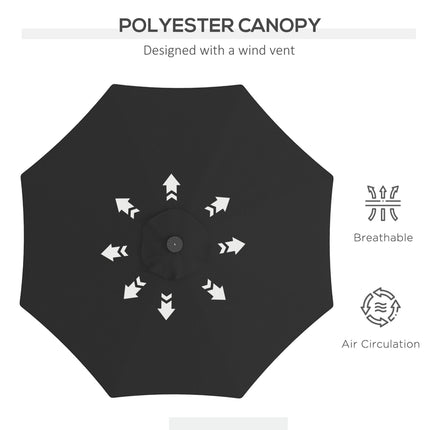 2.7m Outdoor Patio Garden Umbrella with Tilt Crank & 24 Solar LED Lights - Black