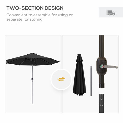 2.7m Outdoor Patio Garden Umbrella with Tilt Crank & 24 Solar LED Lights - Black