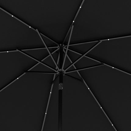 2.7m Outdoor Patio Garden Umbrella with Tilt Crank & 24 Solar LED Lights - Black