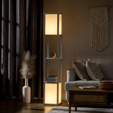 Modern Floor Lamp with Dual Ambient Light and Shelves 156cm - White