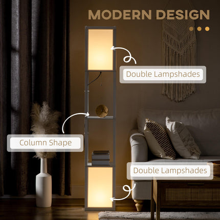 Modern Floor Lamp with Dual Ambient Light and Shelves 156cm - White